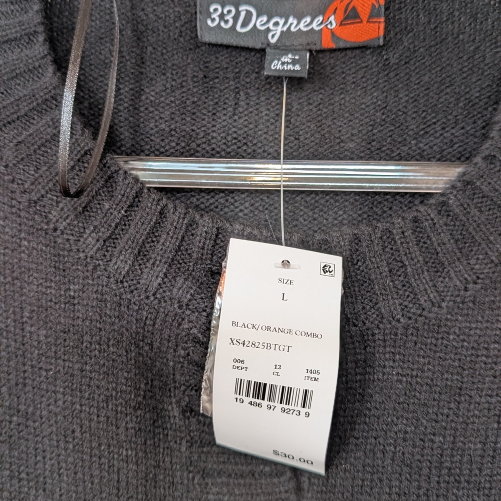 32 Degrees Black Halloween Cardigan with Orange Pumpkin Pattern - Picture 2 of 3